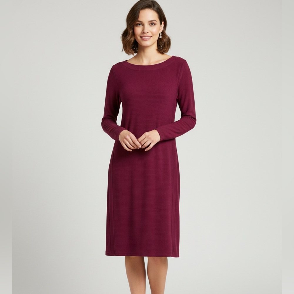 J.Jill Wearever Collection long-sleeve knit shift dress burgundy